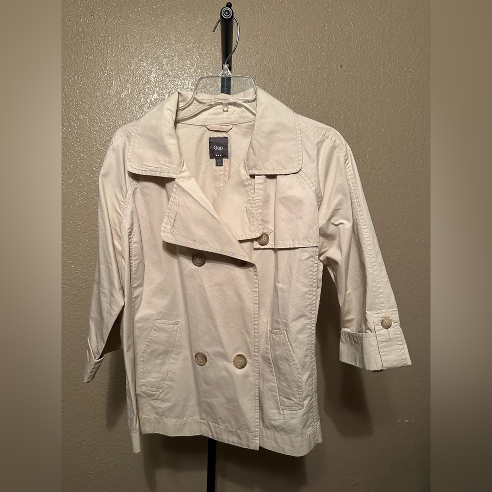 GAP Factory Women's Light Cream Double-Breasted Pea Coat